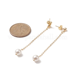 シェルパールビーズダングルスタッドピアス  女性用ゴールド真鍮チェーンタッセルイヤリング  ベージュ  72mm  ピン：0.7mm&nbsp;EJEW-JE05219