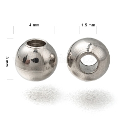 変色防止316ステンレススチールスペーサービーズ  ロンデル  ステンレス鋼色  4x3mm  穴：1.5mm&nbsp;STAS-G176-46P-D