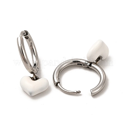 White Enamel Heart Dangle Hoop Earrings&nbsp;EJEW-P219-07P