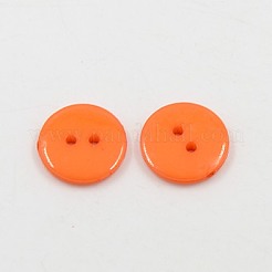 アクリル縫い付け用ボタン  衣装デザインのためのプラスチックボタン  2穴  染め  フラットラウンド  ダークオレンジ  15x2mm  穴：1mm&nbsp;BUTT-E084-C-05