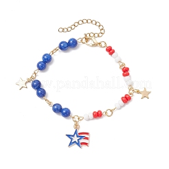 Independence Day Natural Dyed Yellow Jade Gemstone Round Beads & Glass Seed Beads Bracelets&nbsp;BJEW-MZ00180-03