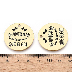 ステンレスペンダント201個  単語＆ハ​​ート付きのフラットラウンド  ゴールドカラー  30x1.5mm  穴：2mm&nbsp;LS-STAS-T064-37G-7