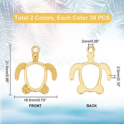 60色合金オープンバックベゼルペンダント2個  UVレジンDIY用  エポキシ樹脂  プレスジュエリー  カメ  ゴールデン＆シルバー  21.5x18.5x2.5mm  穴：2mm  30個/カラー&nbsp;FIND-PH0010-03