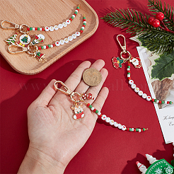 4Pcs 4 Styles Christmas Glass Seed & Alloy Enamel Pendant Decorations&nbsp;HJEW-SP0001-47