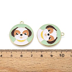 環境に優しい合金エナメルペンダント  カドミウムフリーと鉛フリー＆ニッケルフリー  犬と一緒にフラットラウンド  ライトゴールド  アクアマリン  27x24.5x1.5mm  穴：1.6mm&nbsp;X-ENAM-Q437-057-NR