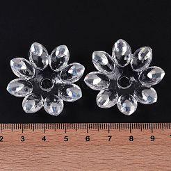 メッキアクリルビーズキャップ  多面カット  花  半分メッキ  ホワイト  37x35x8.5mm  穴：4.9mm&nbsp;OACR-H118-04B