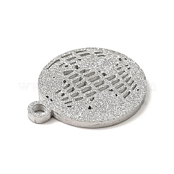 変色しない304ステンレススチールペンダント  テクスチャ  フラットラウンドマップ付き  ステンレス鋼色  14x12x1mm  穴：1.2mm&nbsp;STAS-J040-19B-P
