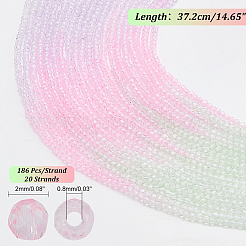 透明なグラデーションカラーのガラスビーズ 20 連売り  多面カットラウンド  淡緑色  2mm  穴：0.8mm  約186個/連  14.65インチ（37.2cm）&nbsp;GLAA-GA0001-79C
