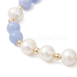 Natural Dyed Blue Lace Agate & Cultured Freshwater Pearl Round Beads Stretch Bracelets for Women&nbsp;BJEW-JB12706