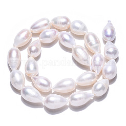 天然養殖淡水パールビーズ連売り  ライス  乳白色  12.5~18.5x9.5~11.5mm  穴：0.8mm  約23~26個/連  14.80インチ〜15.39インチ（37.6~39.1cm）&nbsp;PEAR-N012-10B