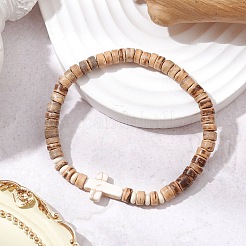 2Pcs Cross Natural Coconut & Synthetic Turquoise Beads Stretch Bracelets for Women&nbsp;BJEW-JB11388