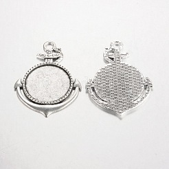チベットスタイルの合金の大きなペンダントカボションベゼルのセッティングを固定  カドミウムフリー＆鉛フリー  アンティークシルバー  トレイ：25mm  50x36x2mm  穴：4mm  約151個/938g&nbsp;LS-PALLOY-K109-18AS-RS