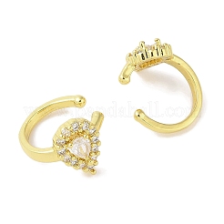 ティアドロップ真鍮カフイヤリング  女性用クリアキュービックジルコニア付き  18KGP本金メッキ  13x10.5mm&nbsp;EJEW-I305-61G