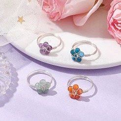 Flower Natural Green Aventurine & Carnelian & Amethyst & Apatite Finger Rings&nbsp;RJEW-TA00158