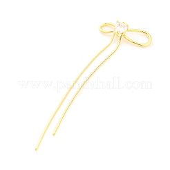クリアガラスの大きなペンダント  ちょう結びのチャーム  18KGP本金メッキ  86x26.5x6.5mm  穴：1mm&nbsp;KK-Z034-05G