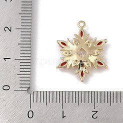 クリスマステーマの真鍮マイクロパヴェキュービックジルコニアペンダント  スノーフレーク  レッド  20x16x3.5mm  穴：1.2mm&nbsp;X-KK-Z065-01-01G
