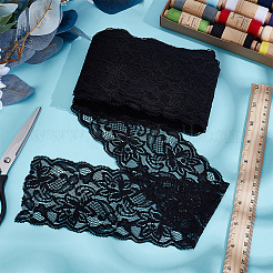ポリエステル弾性花レーストリム生地  Diy 装飾服縫製アップリケ生地  ブラック  3-1/8インチ（80mm）  約10ヤード/個&nbsp;DIY-WH0632-94A