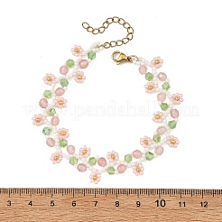 Flower Seed Bead Beaded Bracelet Sets with Cherry Quartz Glass for Women&nbsp;BJEW-MZ00350-02
