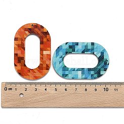 印刷された天然バスウッドの大きなペンダント  バックランダムカラー  オーバル  ミックスカラー  56x36.5x3mm  穴：1.2mm&nbsp;WOOD-S045-017-M