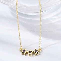 Brass Glass Triple Star Pendant Necklaces&nbsp;KK-CBAB173-03G-03