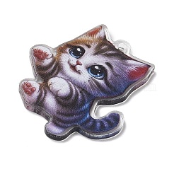 印刷されたアクリルパーツ  猫の形のチャーム  コーヒー  40x35x2mm  穴：2.5mm&nbsp;AC-G001-01A