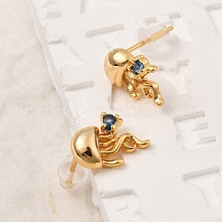 真鍮製スタンドピアス  ガラス316サージカルステンレスピン付き  ニッケルフリー  18KGP本金メッキ  クラゲ  12.5x9mm&nbsp;EJEW-C158-11A-G