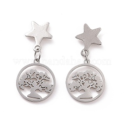 304ステンレススチールの星と木のダングルスタッドピアス（女性用）  ミックスカラー  25.5mm  ピン：0.8mm&nbsp;EJEW-G328-08