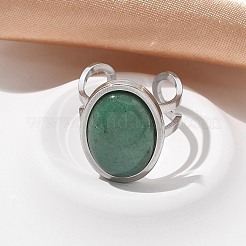 Oval Natural Green Aventurine Finger Rings&nbsp;RJEW-M062-02P-17