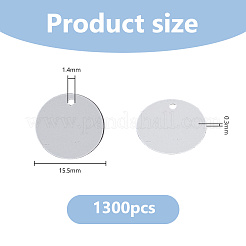 PVCプラスチックペンダント1300個  フラットラウンド  銀  15.5x0.3mm  穴：1.4mm&nbsp;PVC-DC0001-06B