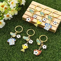 15個 3スタイル 合金エナメルペンダントキーホルダー  鉄のスプリットキーリング付き  サッカー、服、トロフィー  ゴールドカラー  75~82mm  5個/スタイル&nbsp;KEYC-YW00301