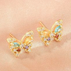 Brass Micro Pave Cubic Zirconia Stud Earrings for Women&nbsp;KK-A305-09G-02