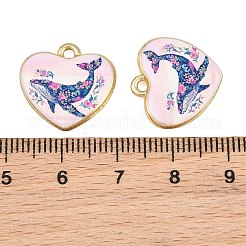 プリント合金ペンダント  クジラのチャームが付いたハート  ゴールドカラー  ラックめっき  ブルー  17x17.5x3.5mm  穴：1.6mm&nbsp;AL-CBA49CA-06