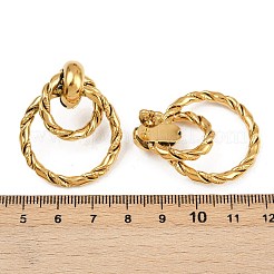 304ステンレススチールツイストダブルリングダングルスタッドピアス  ゴールドカラー  37.5x30mm&nbsp;EJEW-K268-30G