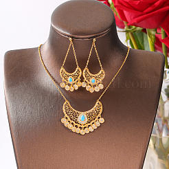 Brass Micro Pave Clear Cubic Zirconia Moon Pendant Necklaces & Stud Earrings Sets for Women&nbsp;TA3660