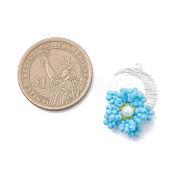Glass Seed Beaded Moon & Flower Pendants&nbsp;PALLOY-MZ01185-02