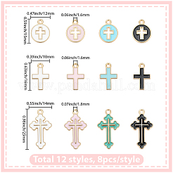 96個12スタイルアロイエナメルペンダント  クロス  ライトゴールド  ミックスカラー  16~25x10~14x1~2mm  穴：1.5~1.8mm  8個/スタイル&nbsp;ENAM-SC0007-80