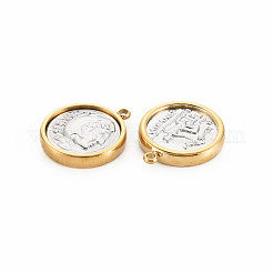 イオンプレーティング（IP）304ステンレスペンダント  フラットラウンド  ゴールドカラー  20x17.5x3.5mm  穴：2mm&nbsp;STAS-N097-130