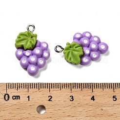 フルーツの不透明樹脂ペンダント  プラチナ鉄ループ付き  ブドウ  26x16x6mm  穴：2mm&nbsp;LS-RESI-I065-01B