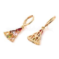 ラックメッキゴールデンブラスダングルフレンチフックピアス  キュービックジルコニア付き  三角形  カラフル  32x12mm&nbsp;EJEW-B037-23G