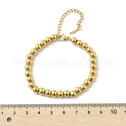 女性用304ステンレススチールビーズブレスレット  ラウンド  18KGP本金メッキ  6-3/4インチ（17cm）&nbsp;BJEW-P348-01D-G