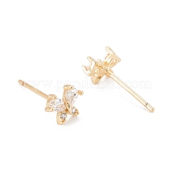 Brass Micro Pave Clear Cubic Zirconia Stud Earrings&nbsp;KK-D063-14G