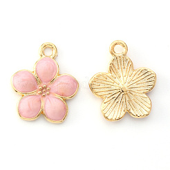 ライトゴールドメッキの合金エナメルペンダント  花  ピンク  17x14.5x1.5mm  穴：1.6mm&nbsp;X-ENAM-R136-17C
