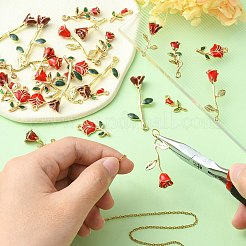 合金ペンダント  エナメル  大きなバラの花  暗赤色  ゴールドカラー  38x17x9mm  穴：1.2mm  30個/箱&nbsp;ENAM-CJ0001-39
