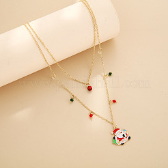 Alloy Enamel Santa Claus and Bicone Glass Pendant Double Layer Necklaces for women&nbsp;FS-WGBB294-01