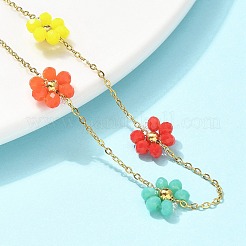 304 Stainless Steel & Synthetic Stone Daisy Flower Chain Anklets for Women&nbsp;AJEW-B031-01G-03