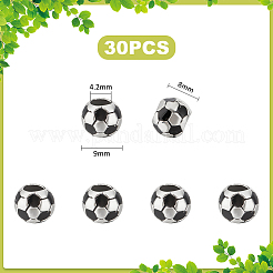 大きな穴のフットボール/サッカーボール合金エナメルヨーロピアンビーズ30個  スポーツビーズ  アンティークシルバー  ブラック  9x8mm  穴：4.2mm&nbsp;MPDL-UN0001-01