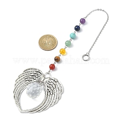 Glass Teardrop & Tibetan Style Alloy Wing Big Pendant Decorations&nbsp;HJEW-TA00065