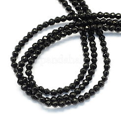 Faceted Round Natural Black Onyx Beads Strands&nbsp;G-S136-4mm