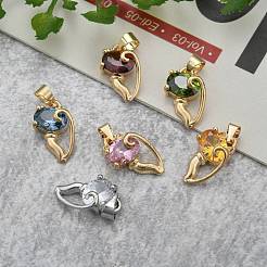 Brass Cubic Zirconia Kitten Pendants&nbsp;ZIRC-P016-M