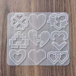 ハートのイヤリングペンダント DIY シリコン型  レジン型  UVレジン用  エポキシ樹脂工芸品作り  透明  111x144x4.5mm  内径：9~29.5x14~45mm  穴：2mm&nbsp;DIY-Q033-06B